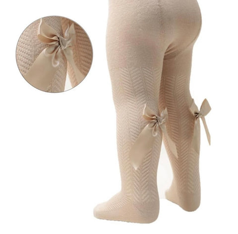 bow tights beige