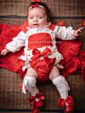 Luxury long sleeved red frilly bum bow romper