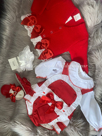 Luxury long sleeved red frilly bum bow romper