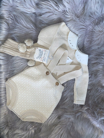 Beige knitted collared jumper and dungarees