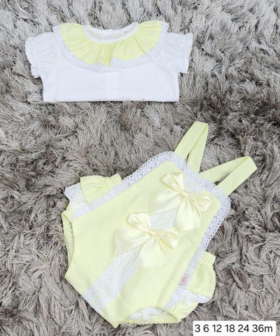 Luxury lemon double bow romper with frill neck blouse
