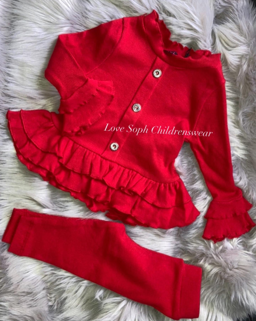 Peplum frilly lounge set red Love soph childrenswear