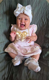Luxury dresses with matching bloomers pink with gold trim