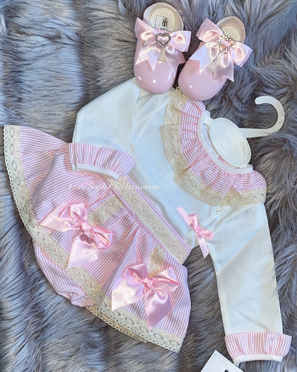 Luxury candy stripe frill sleeved skirt and blouse 0-4 y