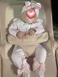 Stunning waffle Frill collar sleepsuit with bows on feet