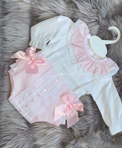 Luxury detailed long sleeve blouse and jam pants pink