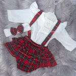 Tartan extra frilly romper and bodysuit with free hair bow