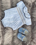 Sky blue smocked romper