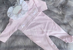 Luxe smocked frill collar sleepsuit newborn- 12 m