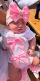 Luxury double bow romper with blouse pink