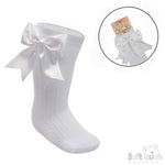 Large bow Knee High Bow socks white