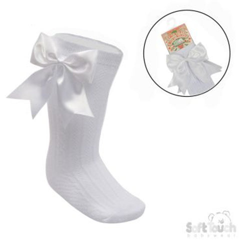 Large bow Knee High Bow socks white