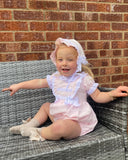 Luxe pink frilly  romper and blouse with Bonnet and lace