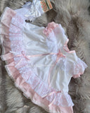 Vintage style super frilly lace dress and pants pink