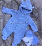 Luxury Knitted pom pom snowsuit blue or beige