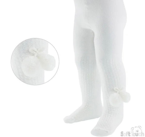 White unisex Pom Pom tights