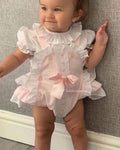 Luxury pink frilly  romper and white blouse