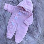 Luxe girls snowsuit with bows and lace