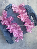 Handmade extreme frilly luxe denim jacket with bows