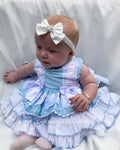 Luxury sky blue handmade puffball with bonnet and pants