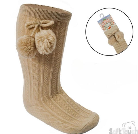 Knee High Pom Pom socks BEIGE