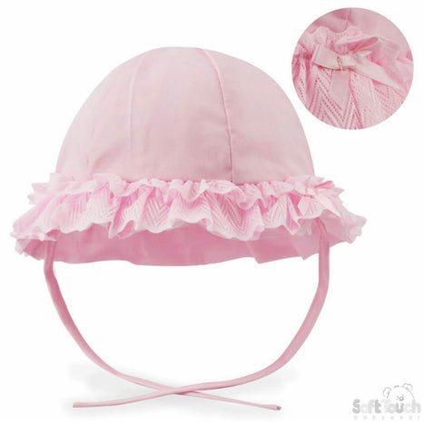 Pink frilly sun hat