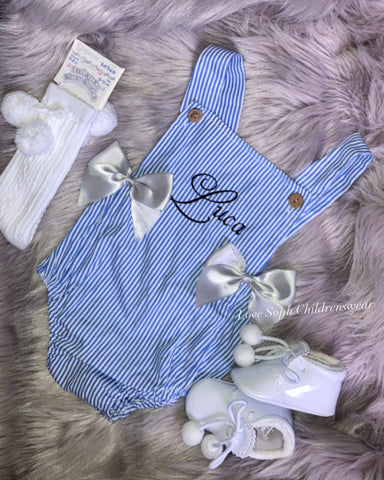 Personalised candy stripe romper BLUE with or without bows