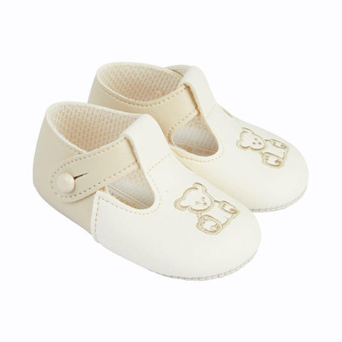 Luxury soft sole pram shoe teddy beige