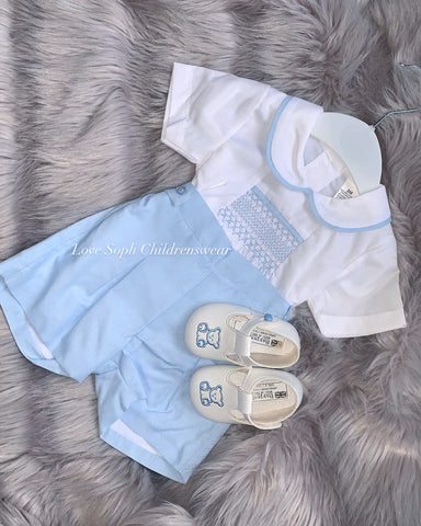 Luxe sky smocked blouse and shorts