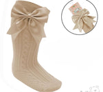 Knee High luxe large bow socks BEIGE