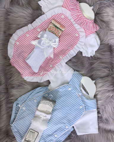 Candy stripe romper with shirt blue