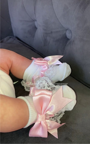 Luxury lace bow socks pink bows