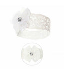 Floral lace headband with bow and gem white