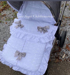 Luxe Cosy toes and pram liner white with silver bows