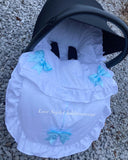 Luxe car seat liner foot muff sky blue bows