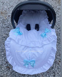 Luxe car seat liner foot muff sky blue bows