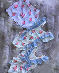 Ice cream luxe frilly swimming costume with bow on back