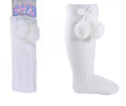 Unisex Knee High Pom Pom socks WHITE