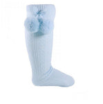 Knee High Pom Pom socks BLUE