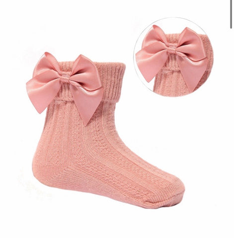 Rose gold large bow ankle socks