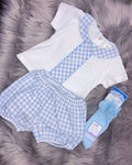 Gingham sky blue cotton shorts and top